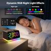 HUO JI Digital Alarm Clock with Large LED Screen, Adjustable Color & Brightness, Radio, 8-Color Dimmable Night Light, Nature Sounds, Sleep Timer, Doub