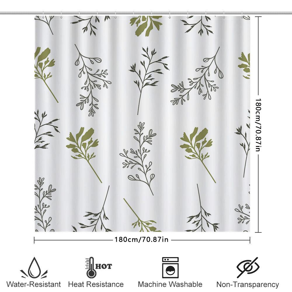 White Greenery Bath Shower Curtain Waterproof Decorative Polyester Fabric 3D Printed Customizable Home Decor Bathroom Decor Wind