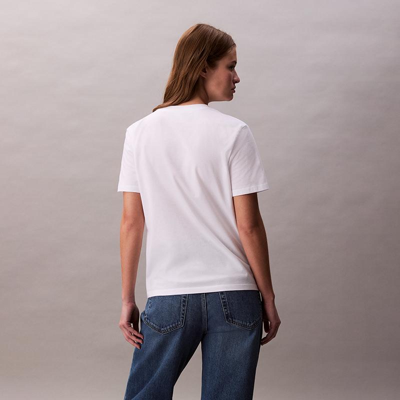 Calvin Klein Casual Commuting Letter Short Sleeve T-Shirt Women Tops Moonlight-White 47C840G-1
