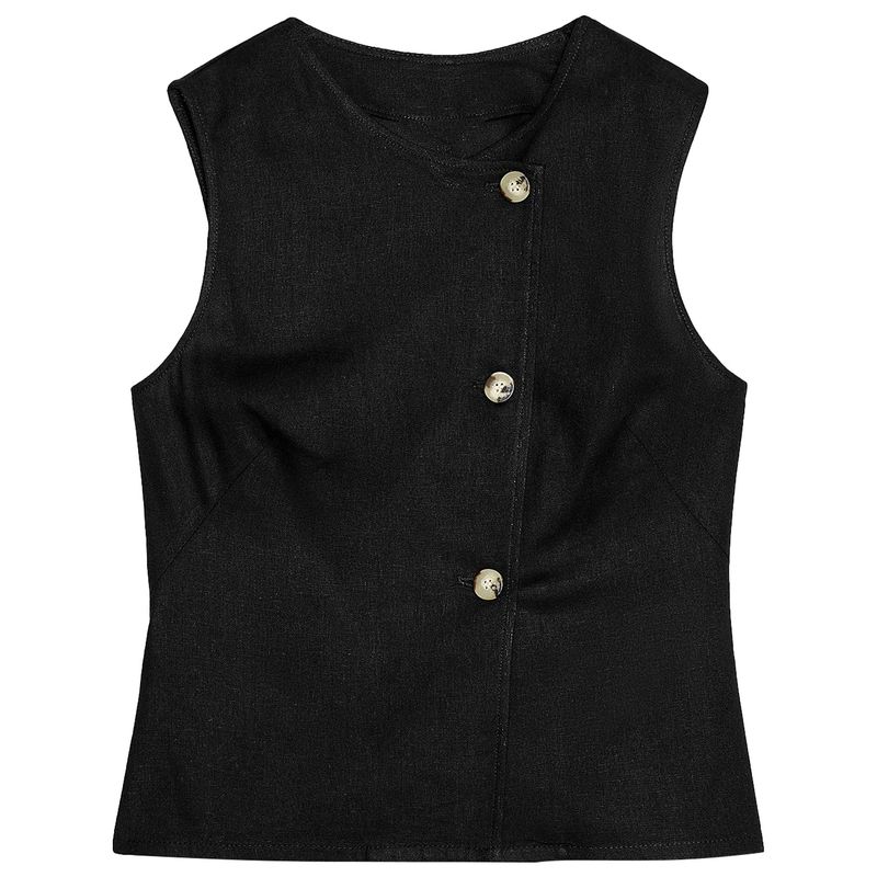 Zaprha 2025 Summer New Asymmetric Design Button Linen Double Cardigan Vest Top 2730722