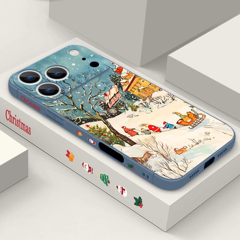 Cute Santa Claus Pattern TPU Soft Silicone Case For iPhone 17 Pro Max 16E 16 15 14 13 Pro Max 12 Pro 11 Shockproof With Lanyard Phone Cover Fundas