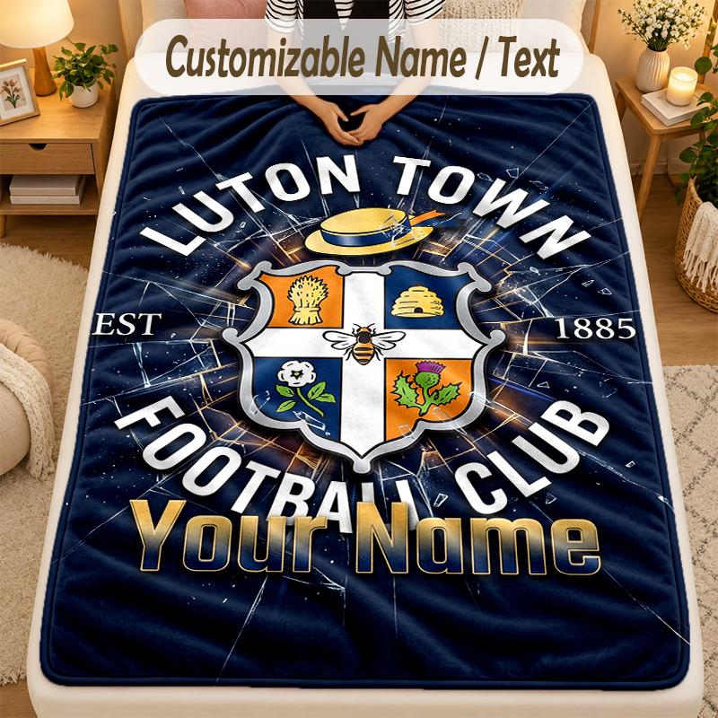 Flannel BlanketLuton Town Custom Name Text Personalized Soft Warm Throw Blanket Home Decor Gift