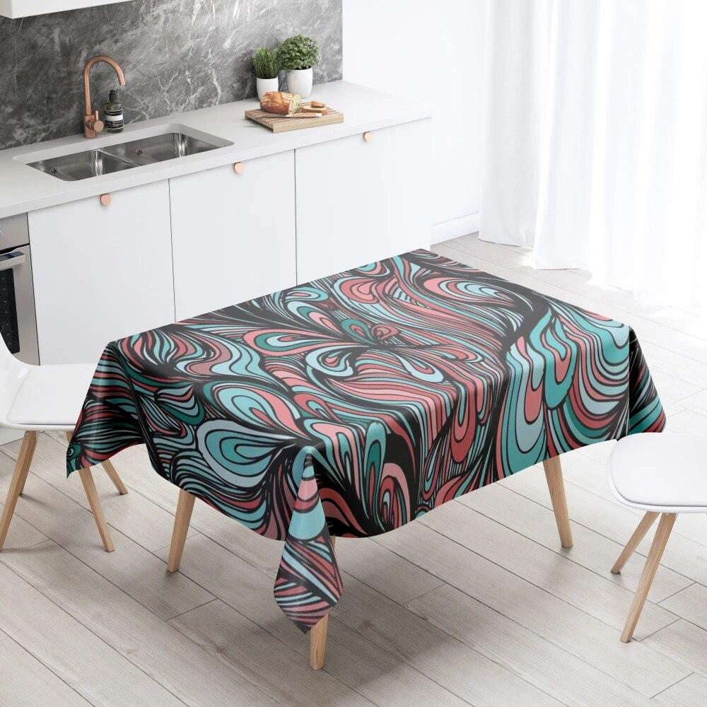 Black and White Corrugated Tablecloth Anti-Stain Waterproof Dining Table Home Decor Rectangular Kitchen Fireplace Countertop