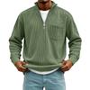 Men's Corduroy Long Sleeve Mock Neck Pullover with Front Pocket Casual Retro