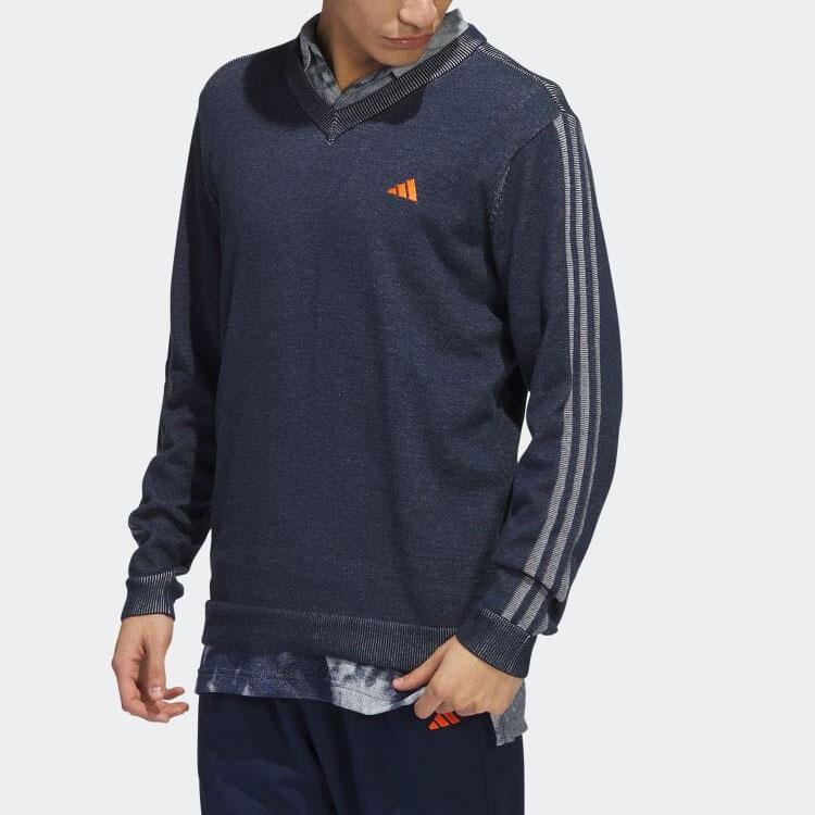 Adidas Golf Three Stripe Long Sleeve V-Neck Sweater Men Sweater Navy-Blue HT0019
