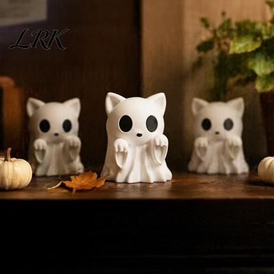 Blank Paintable Figure Halloween Ghost Cat Statue, 3D Printed Ornament, White Desktop Decoration Cute Figurine for Home Office Desk Decor