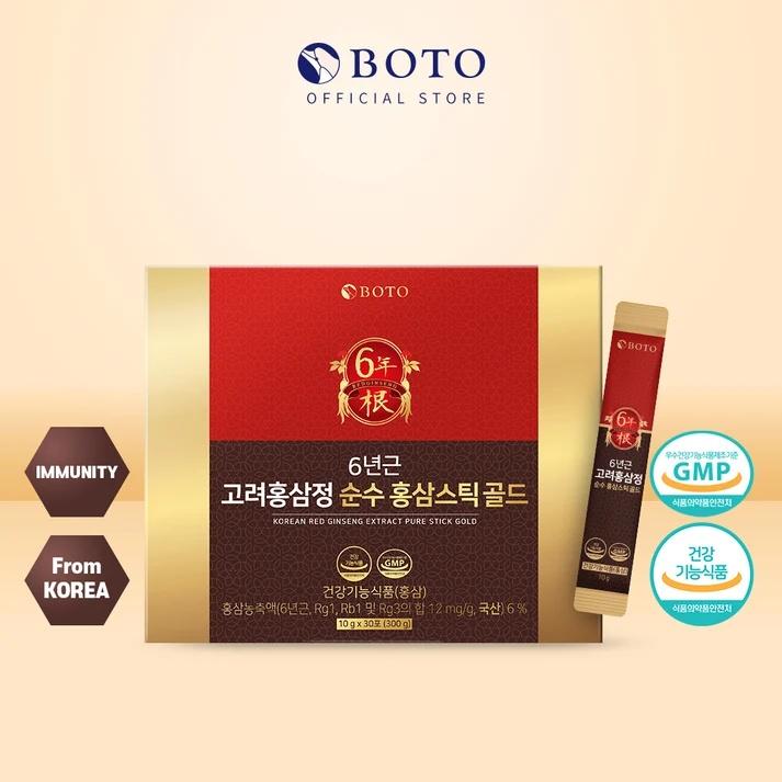 BOTO 6-Year Korean Red Ginseng Extract Pure Stick Gold 10g  30 Sticks, 100 Sticks (3 Options)