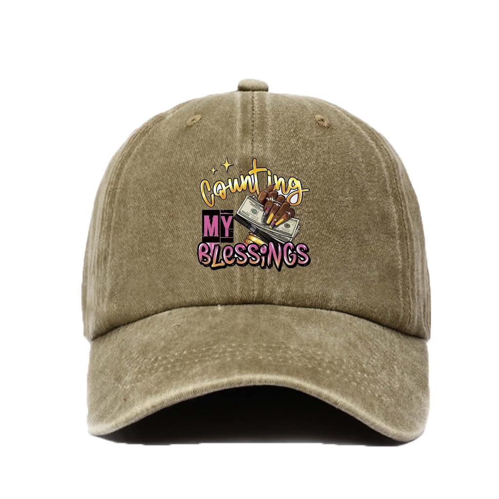 Counting My Blessings Money Graphic Baseball Cap Cotton Washed Adjustable Casual Unisex Hat