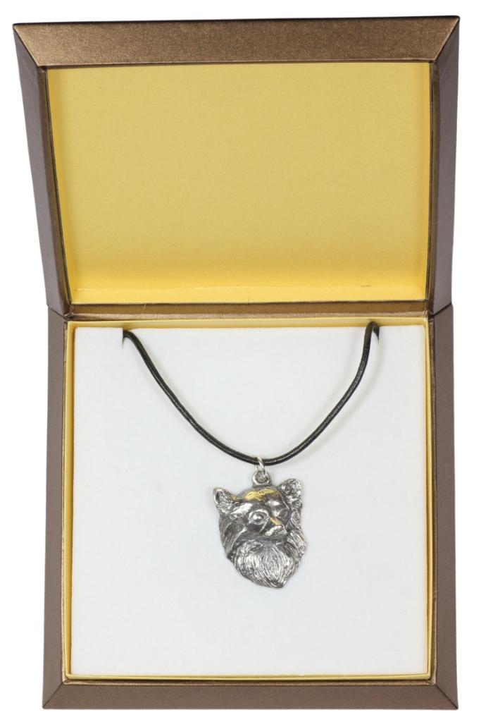 

Chihuahua long-haired - Dog necklace in gift box, silver-plated locket for dog fan, striking pendant by Art-Dog brand срібний
