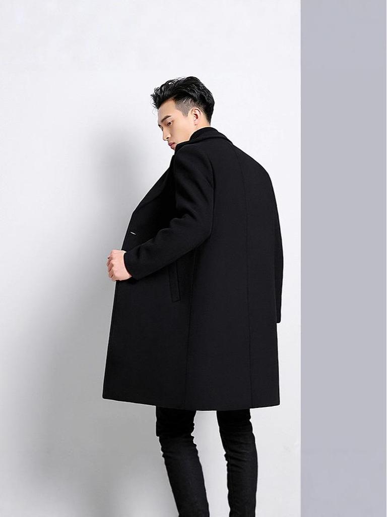 2025 Autumn/Winter Men's Mid-Length Woolen Trench Coats - Thickened, Casual High-End Jackets