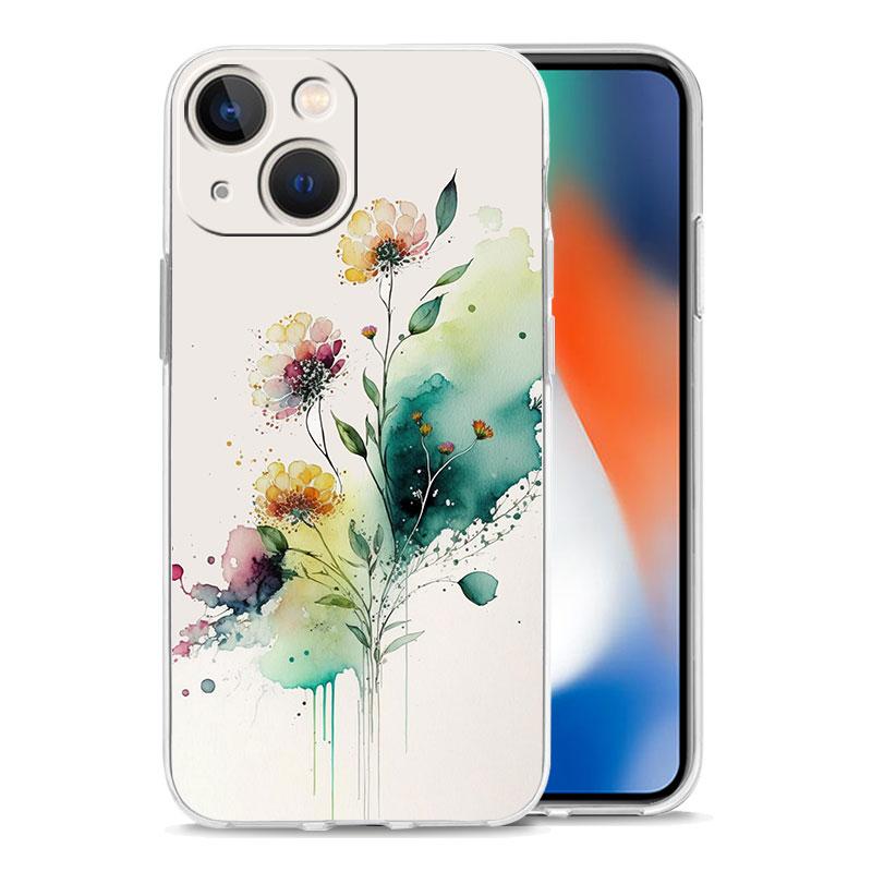 Phone Case For iPhone 17 Air Cases iPhone 16 15 12 13 14 Pro Max SE 7 8 Plus iPhone11 Clear Cover Ink Wash Painting Flower