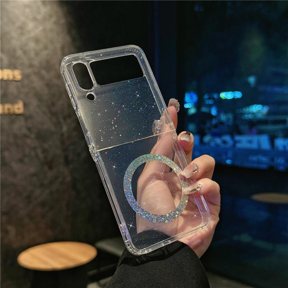 Applicable To Zflip5 Mobile Phone Case Folding and Colorful Samsung Galaxy Zflip4 Transparent Shell Gradient Magnetic Case