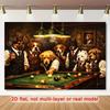 2D Funny Dogs Playing Billiard Photography Backdrop, Classic Painting Style Decor