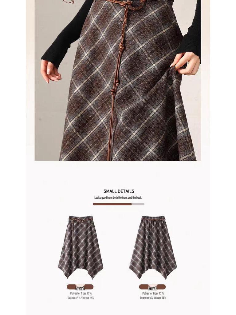Women's Retro Irregular Plaid Woolen A-line Long Skirt - Autumn/Winter 2025 Collection