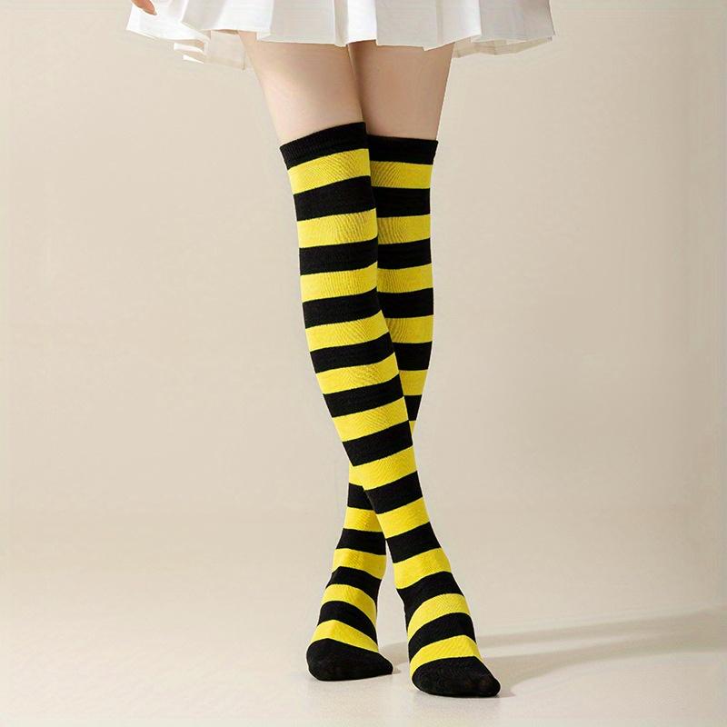 Sexy dlouhé ponožky nad kolena černé bílé pruhované ženy dámy Lolita Anime Bavlněné teplé punčochy