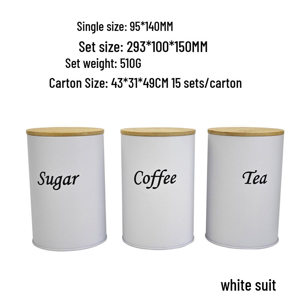 Bamboo Lid Tin Box for Sugar, Tea, and Coffee In Minimalist Style