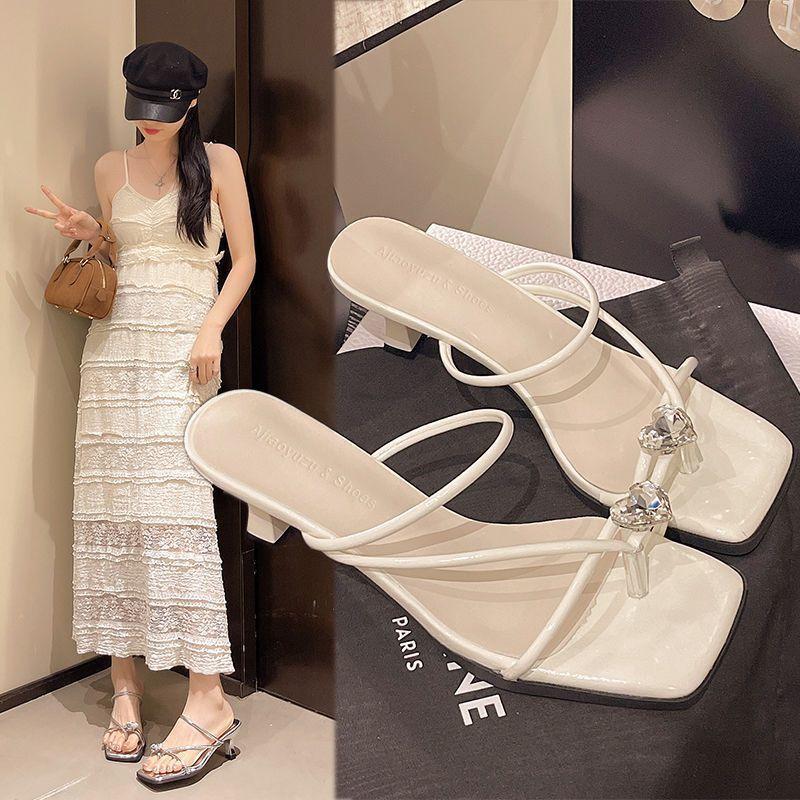 Water Diamond Style Toe Post Slide Sandals For Women Summer Fashion With Rubber Sole