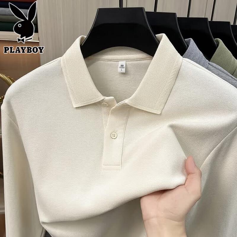 PLAYBOY Men's 100% Cotton Long Sleeve Polo Shirt