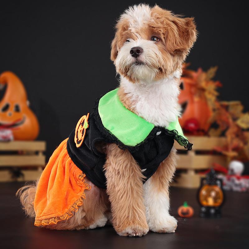 Lustige Hundekleidung Halloween Hundekostüm Haustierrock Kürbisdruck Welpenkleid Chihuahua Yorkies Party Warme Kleidung Heimtierbedarf