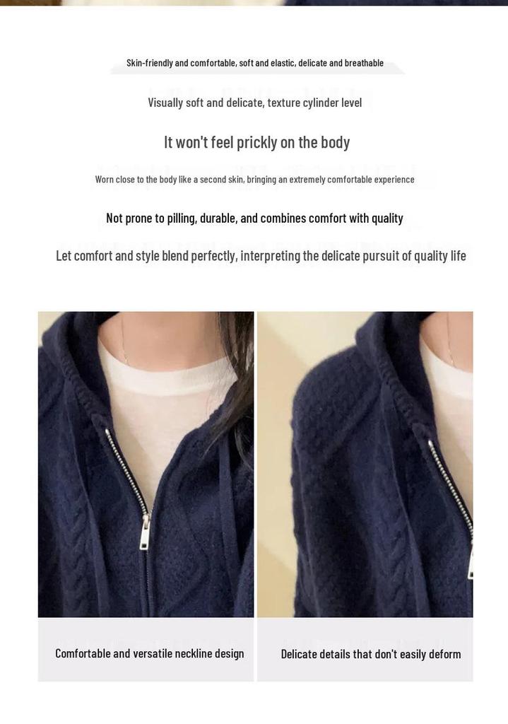 2025 Autumn/Winter Women's Thickened Pure Wool Hooded Cardigan with Pockets - Versatile Fashion Knitwear Outerwear