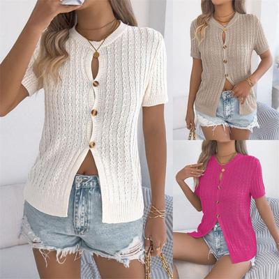 Spring/Summer 2026 Women's Knitting Fried Dough Twists Button Short Sleeve Cardigan S-XL