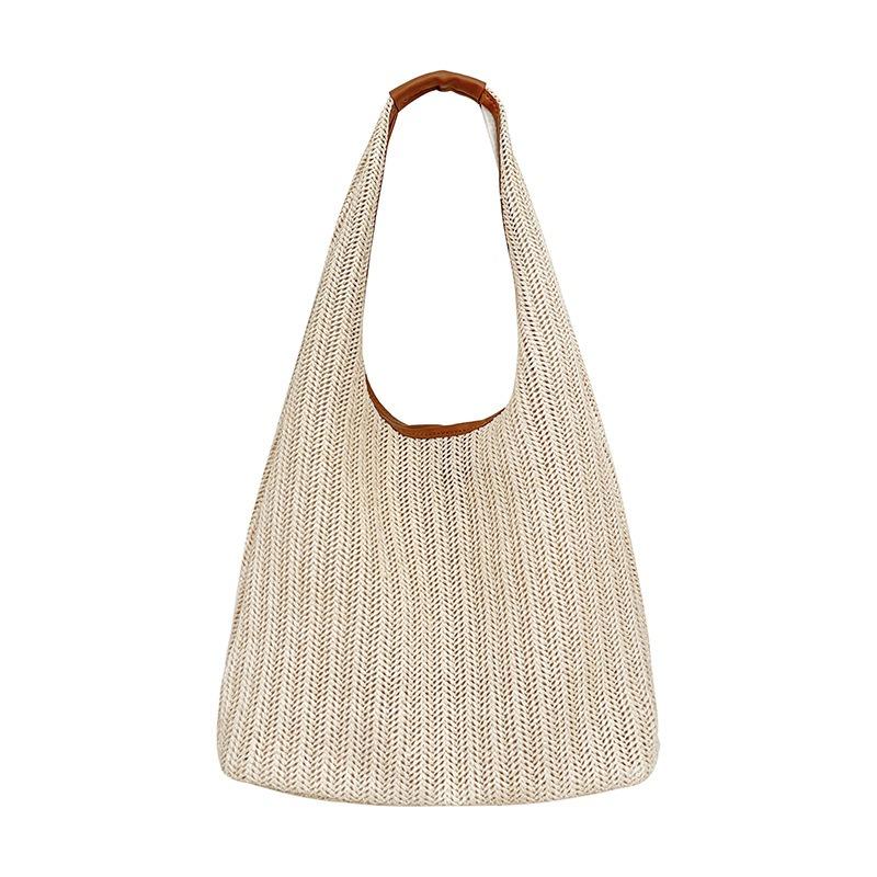 Straw bag women's summer niche splicing commuter tote bag large capacity women's casual shoulder bag