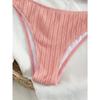 Women's Pink Cable Knit Bikini Set, Halter Triangle Two Piece Swimsuit with Pearl & Gold Chain Detail for Beach Vacation