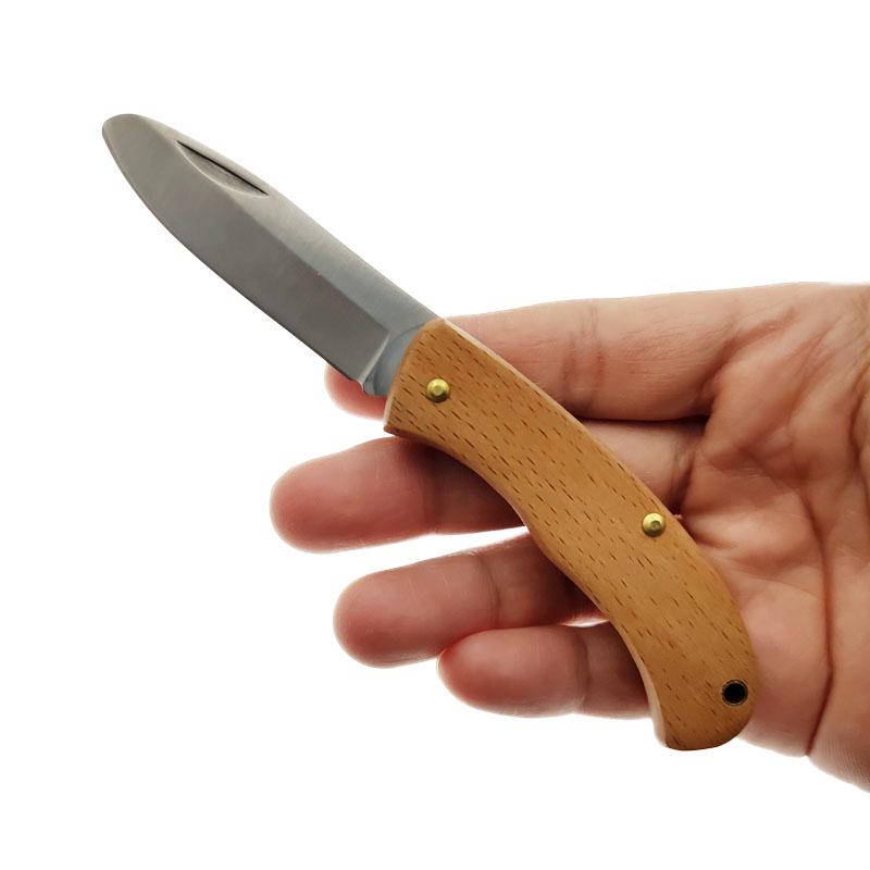 Beech Wood Handle Stainless Steel Round Blade Safety Folding Fruit Knife Portable Daily Pocket EDC Cutter
