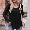 Women's Casual Solid Color Bubble Sleeve Square Neck Pleated Long Sleeved Top Top