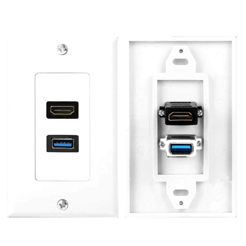 HDMIs USB3.0 Wall Plate USB3.0 Charger HDMIs Port Receptacle for Charging Supports 4K Ethernet Face Plate Office Setups