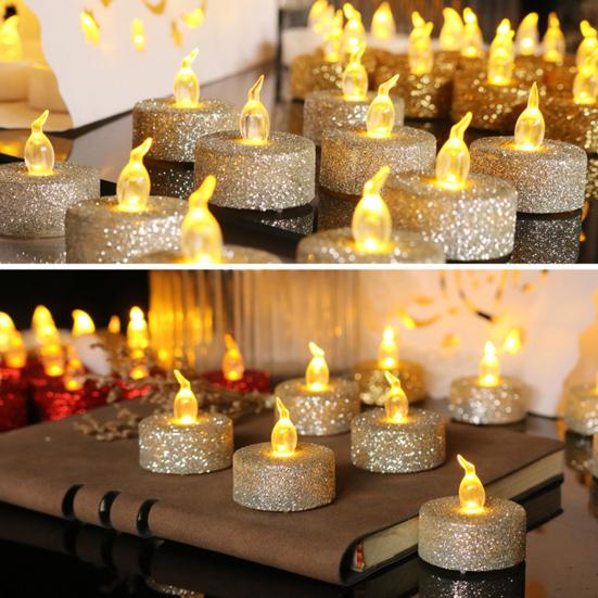 Tea Candle Flameless Smokeless Glitter Lightweight Shining LED Candle Light Christmas Decoration
