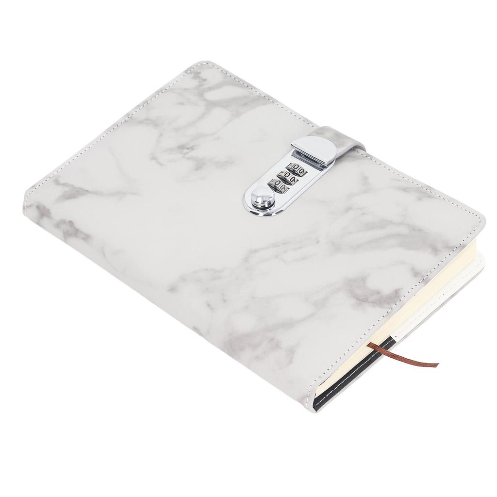 Locked Notebook Ribbon Bookmark Waterproof Cover Lined Notebook with Password Lock for Office School Gray