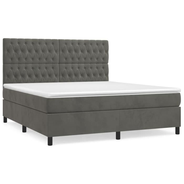 3143218 vidaXL Divan Bed and Mattress Dark Grey 180x200cm Velvet