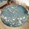 Flower Bird Round Rug Flannel Printed Carpet Chinese Style Home Decor Cozy Soft Floor Mat Living Room Indoor Use