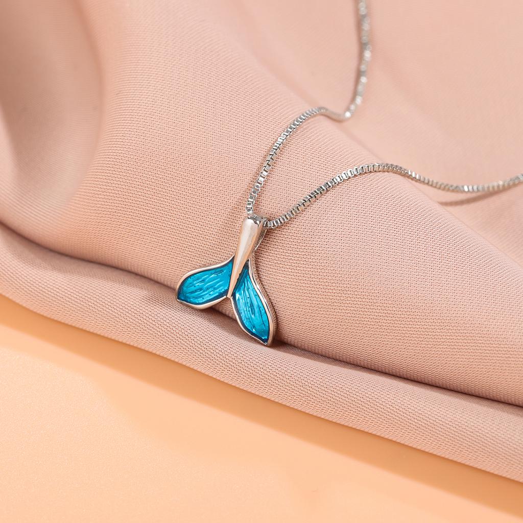 Mermaid Fashion 925 Silver Jewelry Blue Fish Tail Pendant Necklaces
