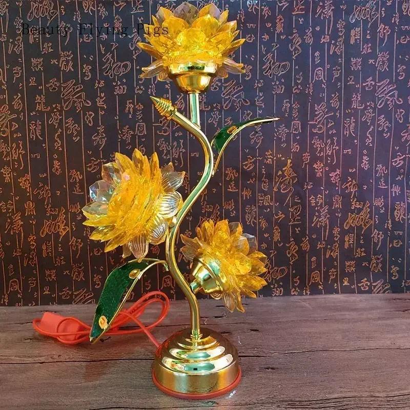 Crystal Colorful Lotus Simulated Candlestick Home Temple Radio Station Candle Holders Decoration Feng Shui Flower Home Decor