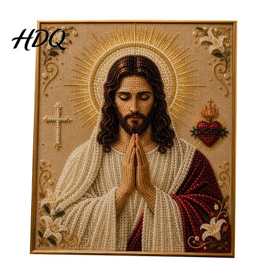 Spiritual Wall Art Faith Pearl Painting Kit Virgin Mary DIY Faux Religious Handmade Devotional Artwork Craft Set Home for Christian Prayer B