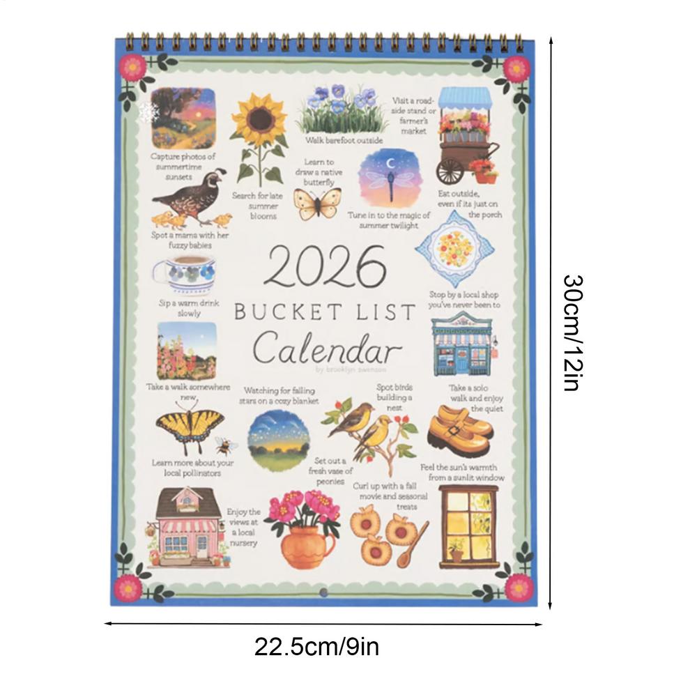 2026 Bucket List Calendar Notes Planning Colorful Wall Calendar Cartoon Pattern Wishes list Desktop Calendar Gifts