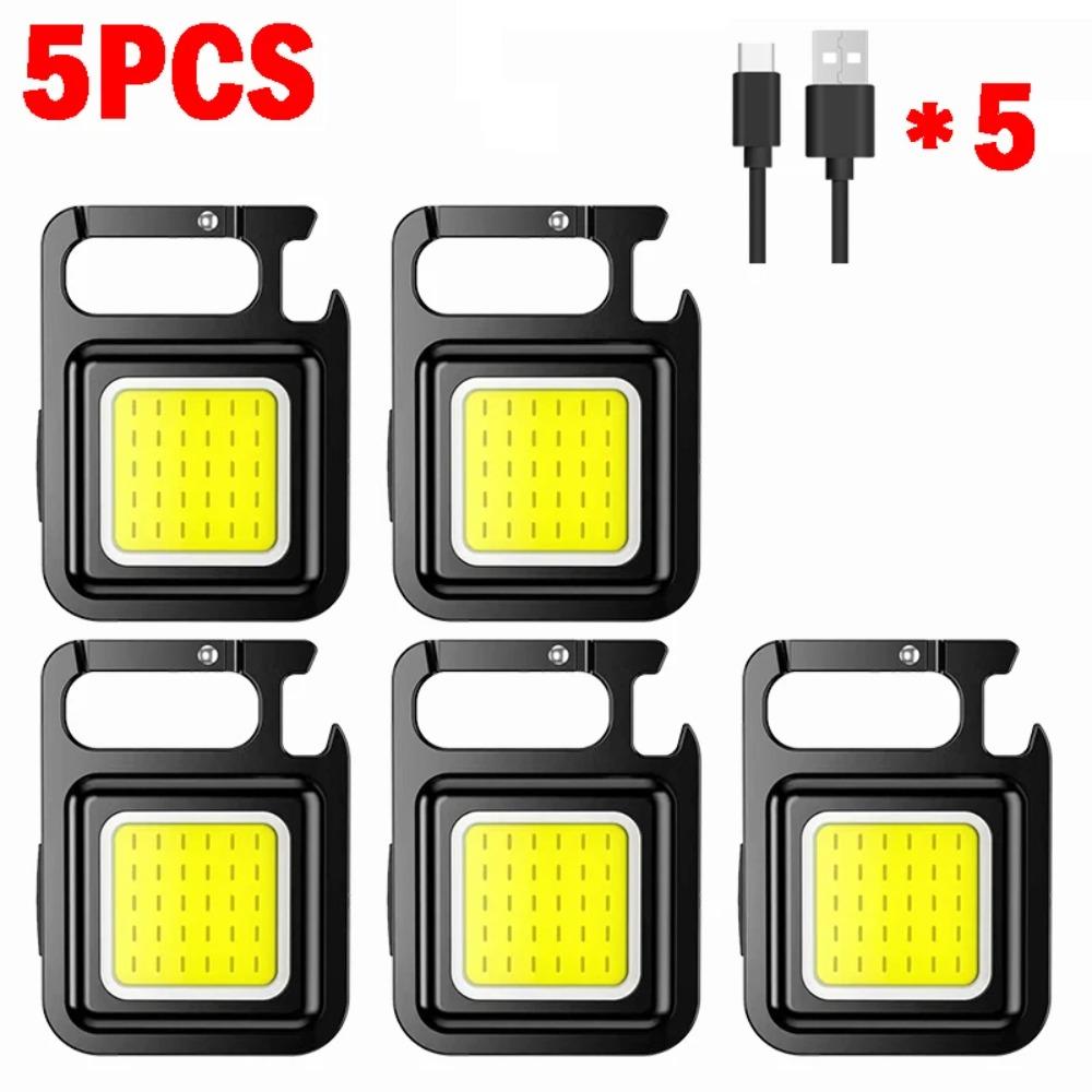 Mini LED Flashlight Keychain Light Bright COB Lights USB Rechargeable Work Lights Fishing Lanterna with Magnet Built-in Battery