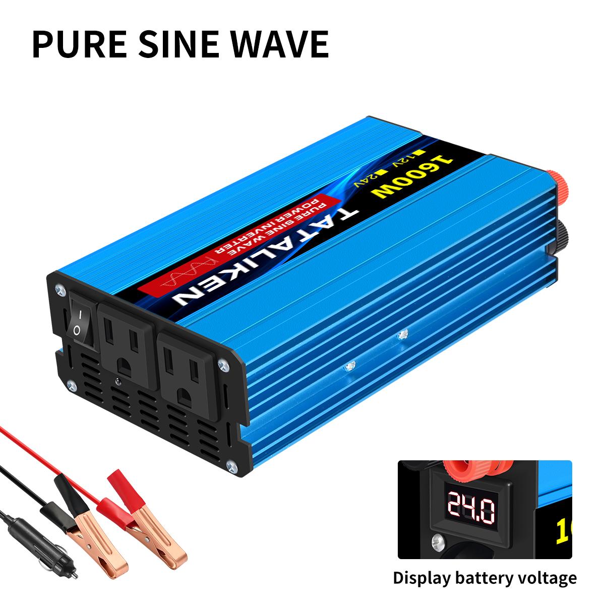 

12V24V To 110V AC Pure Sine Power Inverter 16000W 4000W Power 60HZ Converter Car Accessories Solar With LED And US Socket 24V 110V 1600W 60HZ