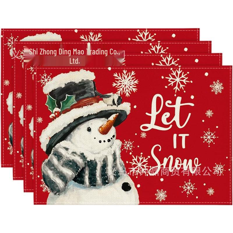 New Christmas Placemat: Pine Tree & Snowman Print, Linen, Heat-Resistant Winter Table Decor