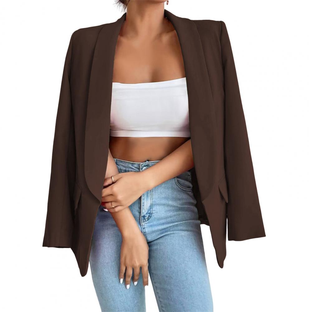 

Женский костюм, пальто с лацканами, длинный рукав, открытая передняя расстегнутая планка, пиджак, однотонная свободная деловая верхняя одежда M кофейный
