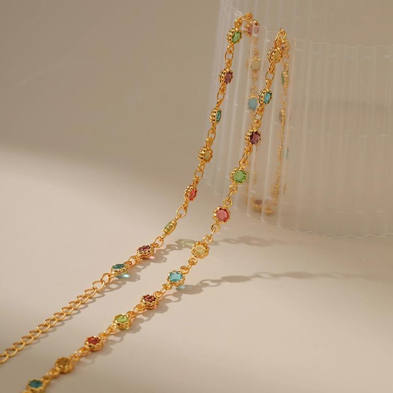 K Gold Plated Multicolor Zircon Adjustable Clavicle Necklace