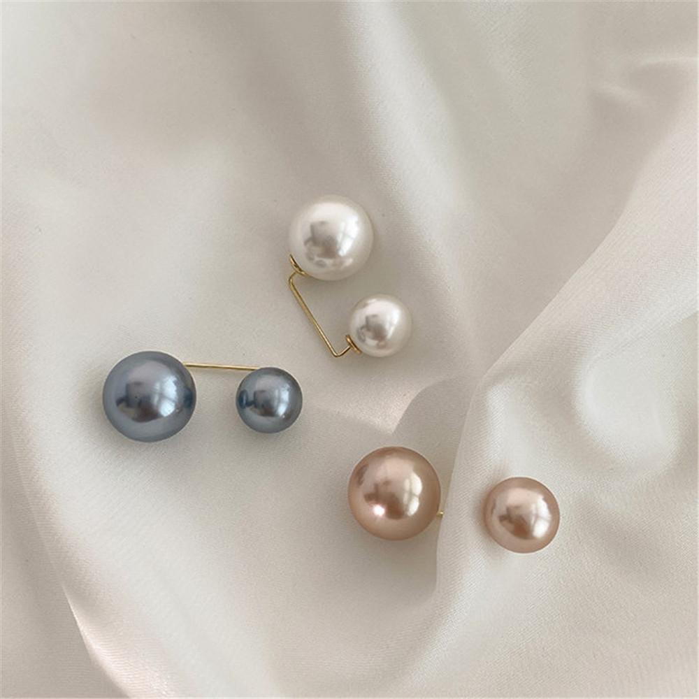 Fashion Double Pearl Brooches for Women Sweater Collar Needle Brooch Pins Anti-glare Clothing Accessories
