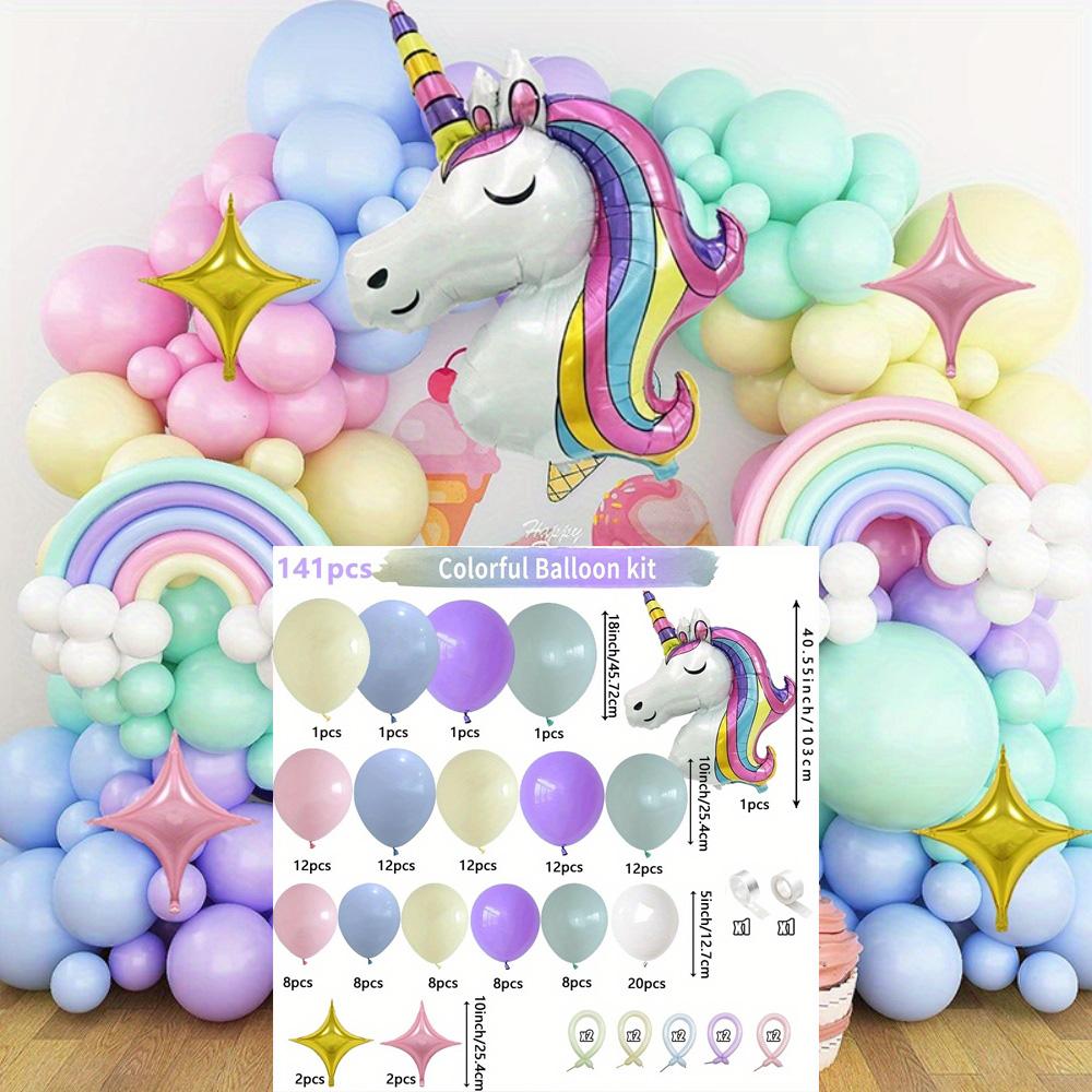 

141PCS Rainbow Unicorn Balloon Wreath Set with Colorful Candy Macaron Balloons for Wedding, Birthday, and Party Decoration Other