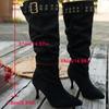 Metal Buckle Western Knee High Boots Women 2025 Winter Vintage Brown Suede Long Boots Sexy High Heel Woman's Y2K Shoes