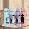 1PC Faith Cross Flag Print 750ml Color Plastic Sports Water Bottle Leakproof Flip Straw Lid Suitable for Sports Office Home Use