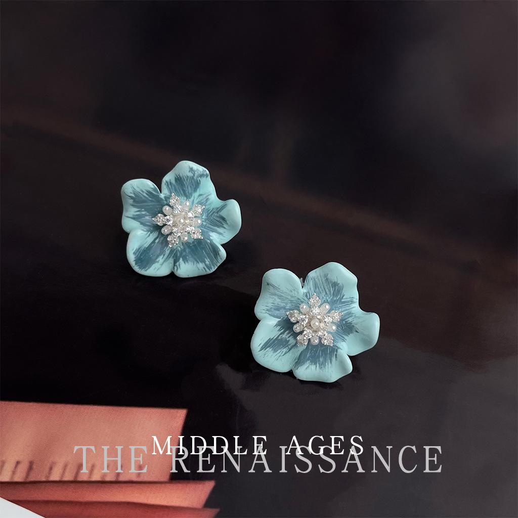 Эмаль капающее масло постепенное изменение цветок циркон гвоздики ретро литературный дымчатый синий гвоздики