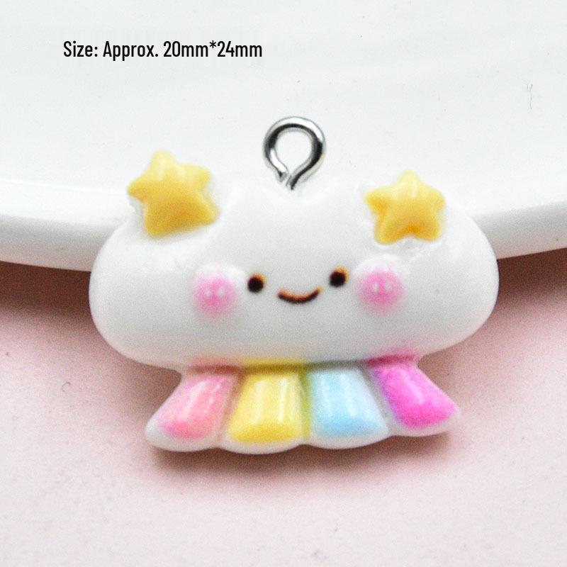 Cartoon Cloud & Rainbow Keychain Pendant - Cute Resin Glossy Jewelry Accessory