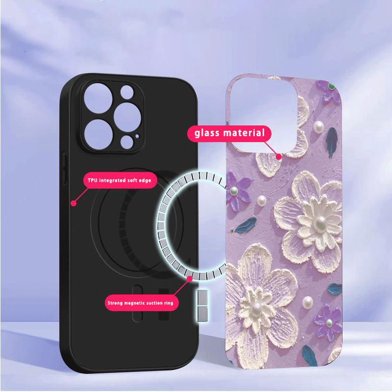 Cream Rice White Petals Suitable for iPhone 17 Pro Max 16E 15 Pro 14 13 Plus 12 Mini 11 XR Xs 7 8 16 Air Black Glass Phone Case